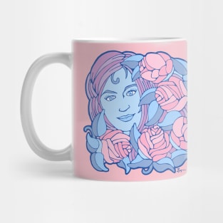 Beautiful Woman with Five Pink Pastel Roses Mug